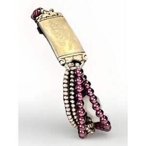 ANTQ Bernard Weber Sterling Silver Garnet Multi Strand Name Plate Bracelet 925